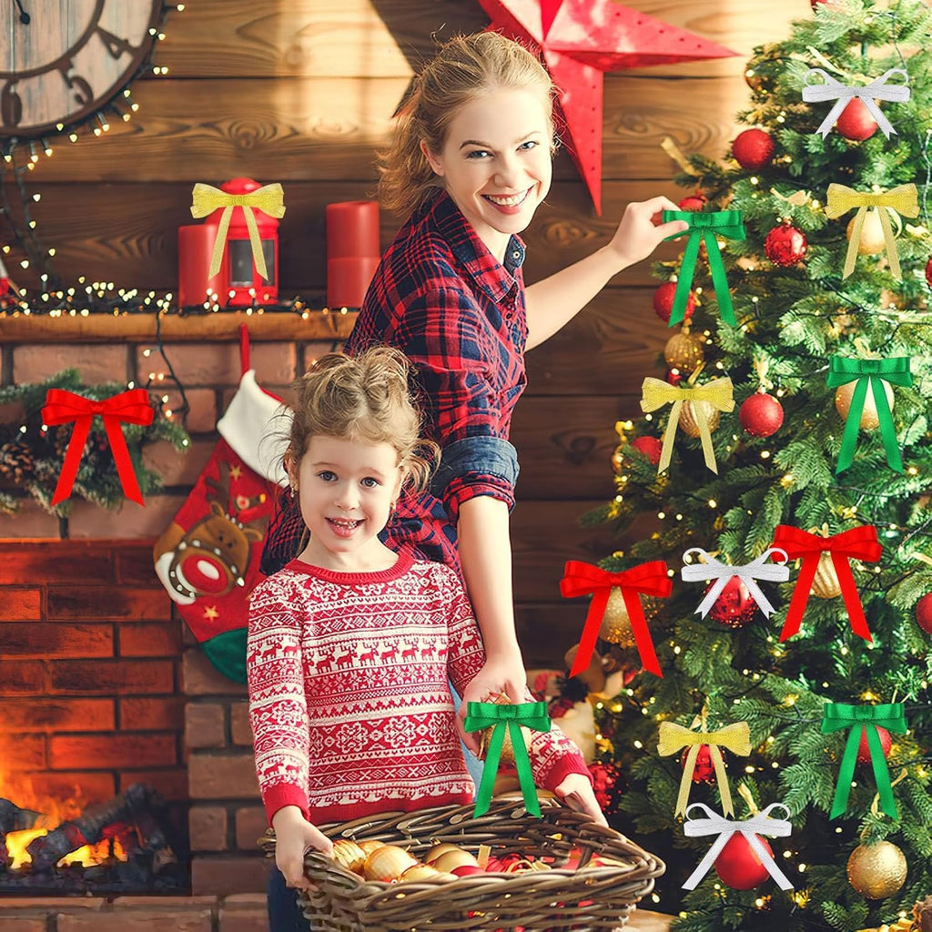 4 Rolls 100 Yards Christmas Ribbons Metallic Glitter Fabric Holiday Festival Satin Ribbons 10Mm Wide for Gift Wrapping Decoration