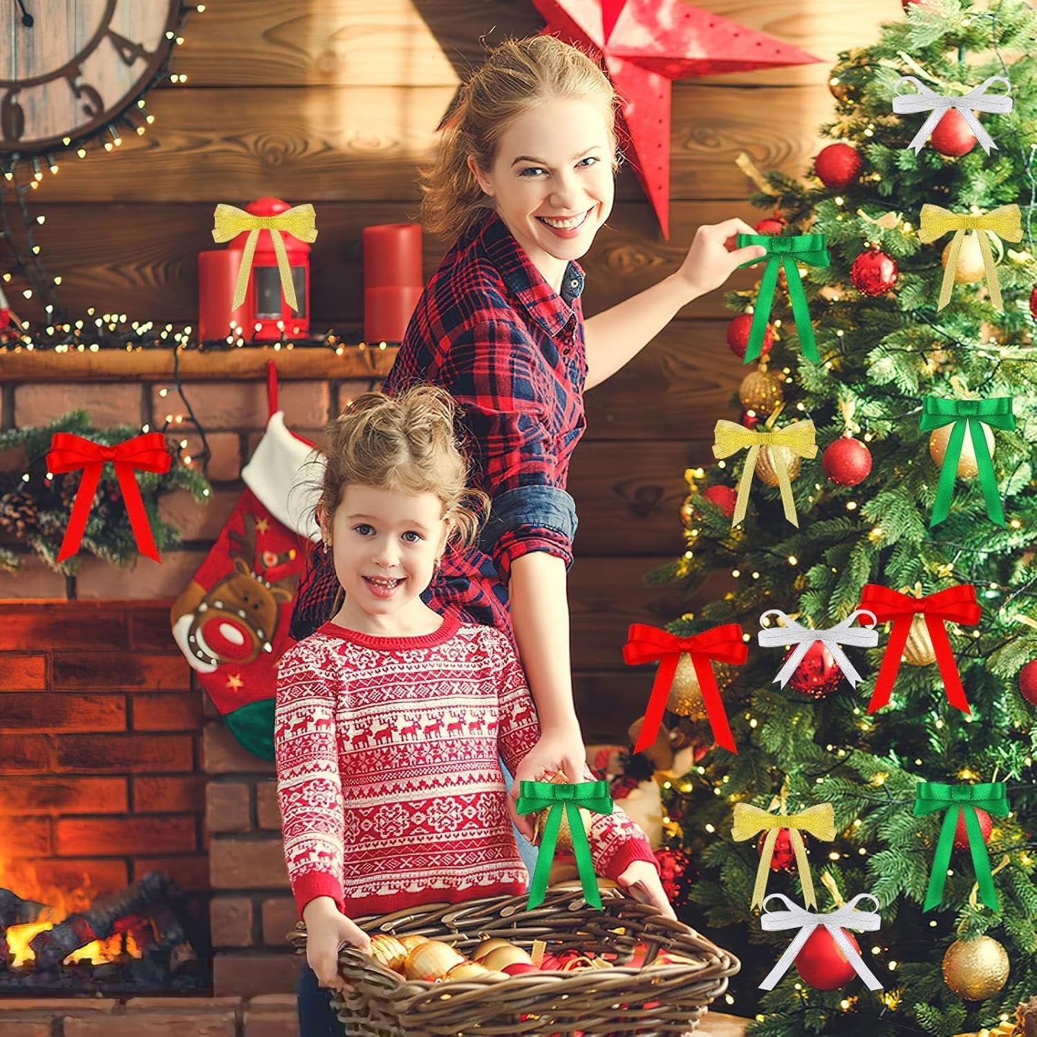 4 Rolls 100 Yards Christmas Ribbons Metallic Glitter Fabric Holiday Festival Satin Ribbons 10Mm Wide for Gift Wrapping Decoration