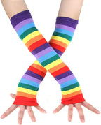 Womens Rainbow Socks Striped Knee High Socks Arm Warmer Fingerless Gloves Set