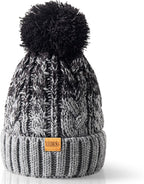 Women Winter Pompom Beanie Hat with Warm Fleece Lined, Thick Slouchy Snow Knit Skull Ski Cap
