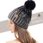 Women Winter Pompom Beanie Hat with Warm Fleece Lined, Thick Slouchy Snow Knit Skull Ski Cap