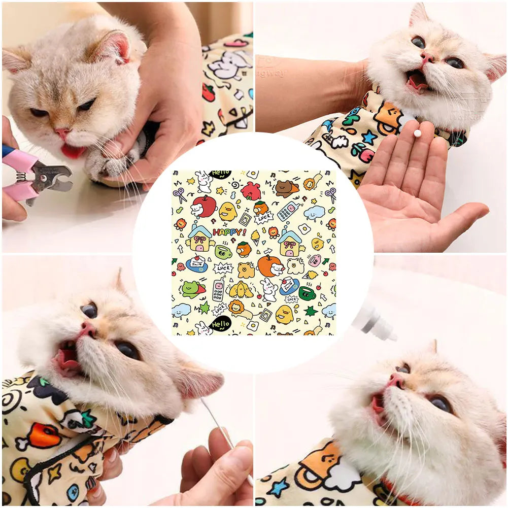 Cat Restraint Wrap - Self-Adherent Grooming Swaddle for Safe Nail Trimming & Bathing