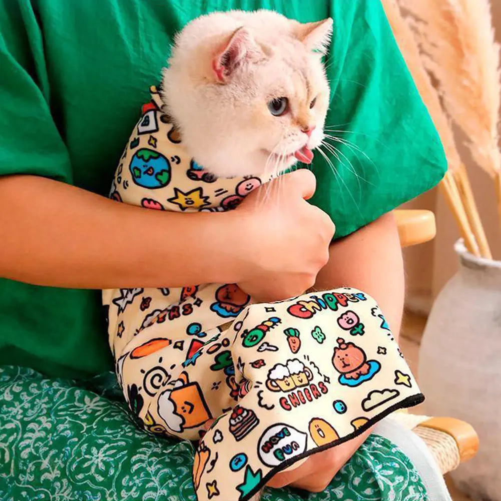 Cat Restraint Wrap - Self-Adherent Grooming Swaddle for Safe Nail Trimming & Bathing