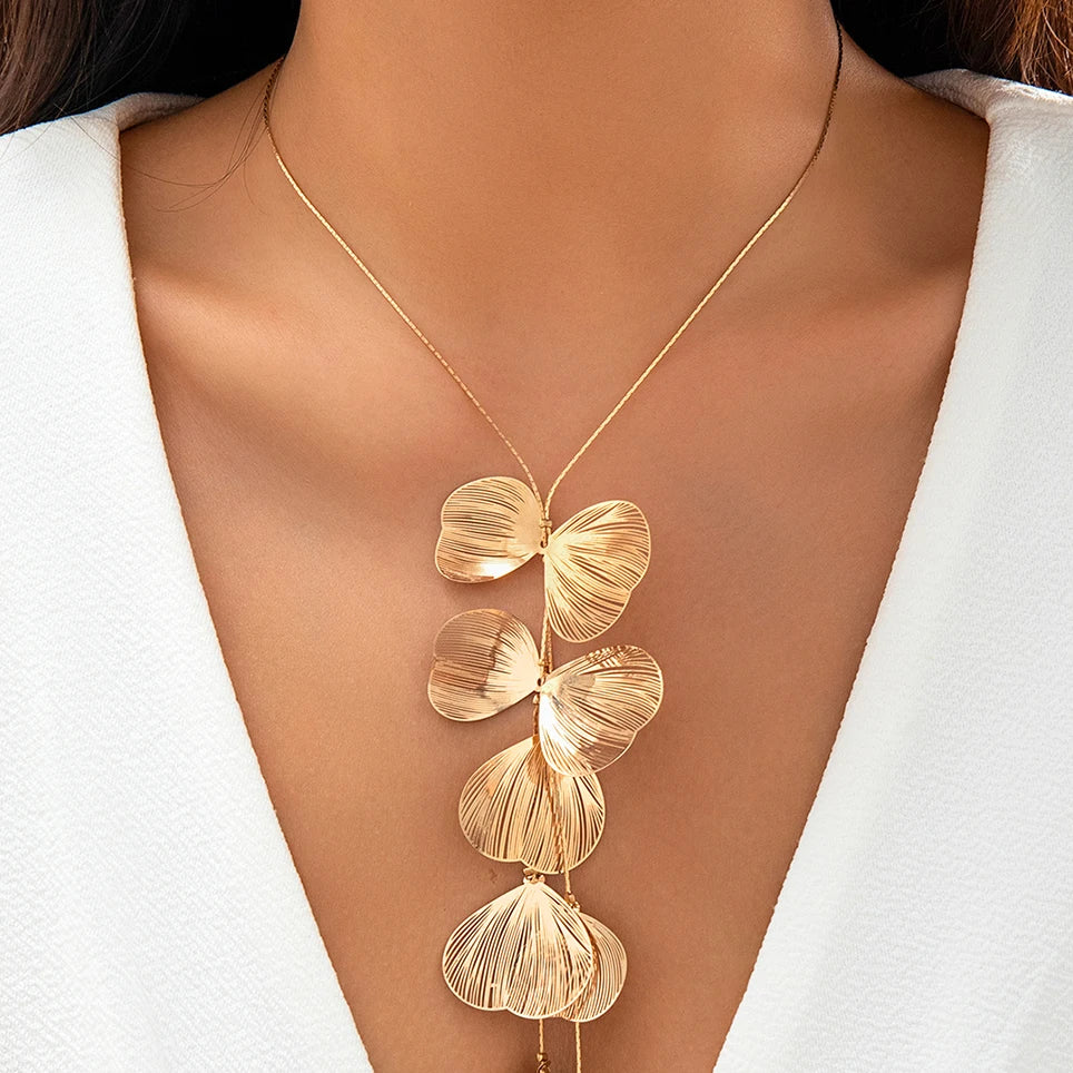 Flower Petal Pendant Choker Necklace – Y-Style Snake Chain for Weddings & Special Events
